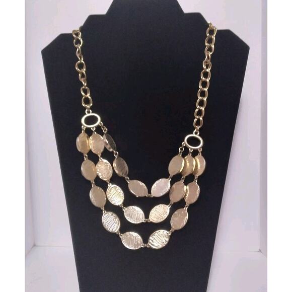 Talbots Necklace 3 Strands Mother Of Pearl Style Oval Cabochons Goldtone Signed - Picture 5 of 8